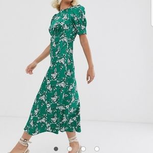 ASOS DESIGN midi tea dress in green floral print